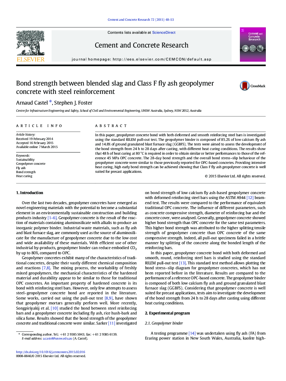 Bond strength between blended slag and Class F fly ash geopolymer concrete with steel reinforcement