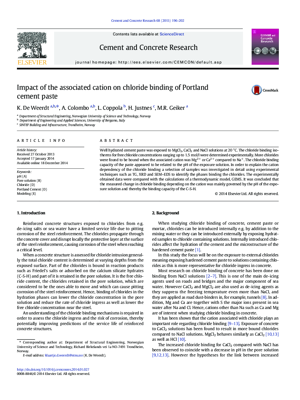 Impact of the associated cation on chloride binding of Portland cement paste