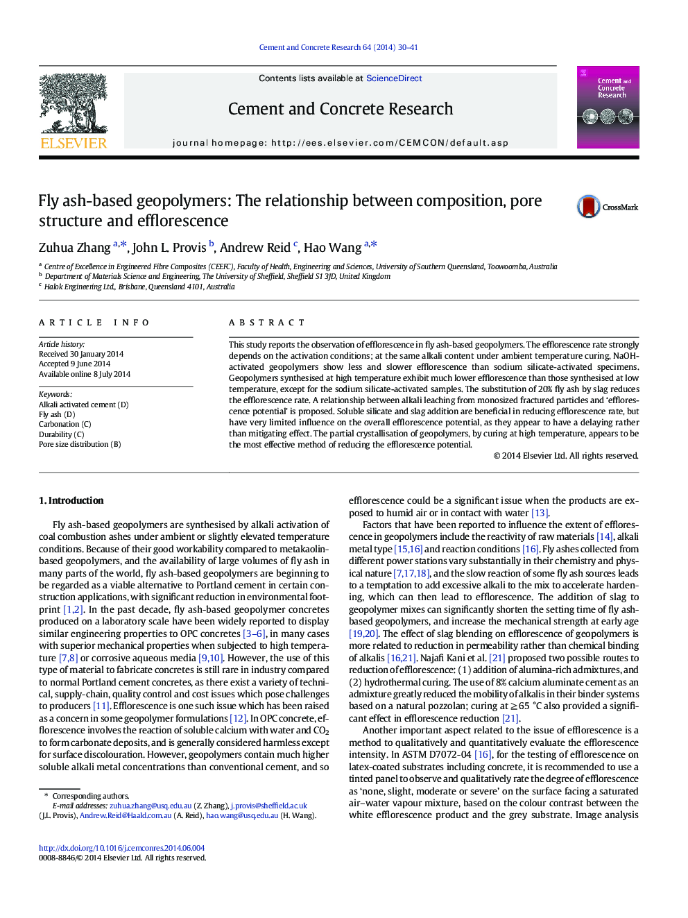 Fly ash-based geopolymers: The relationship between composition, pore structure and efflorescence