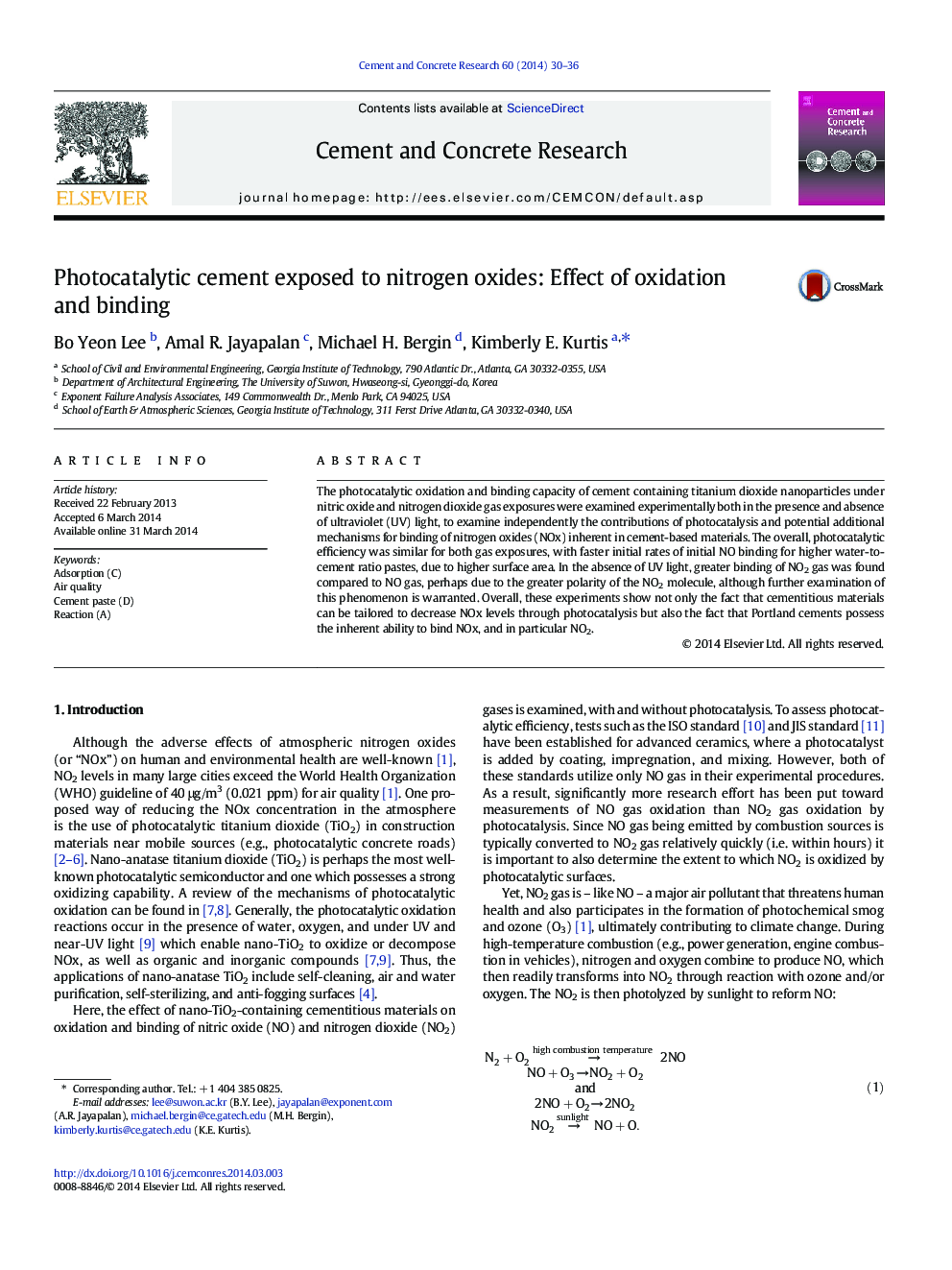 Photocatalytic cement exposed to nitrogen oxides: Effect of oxidation and binding