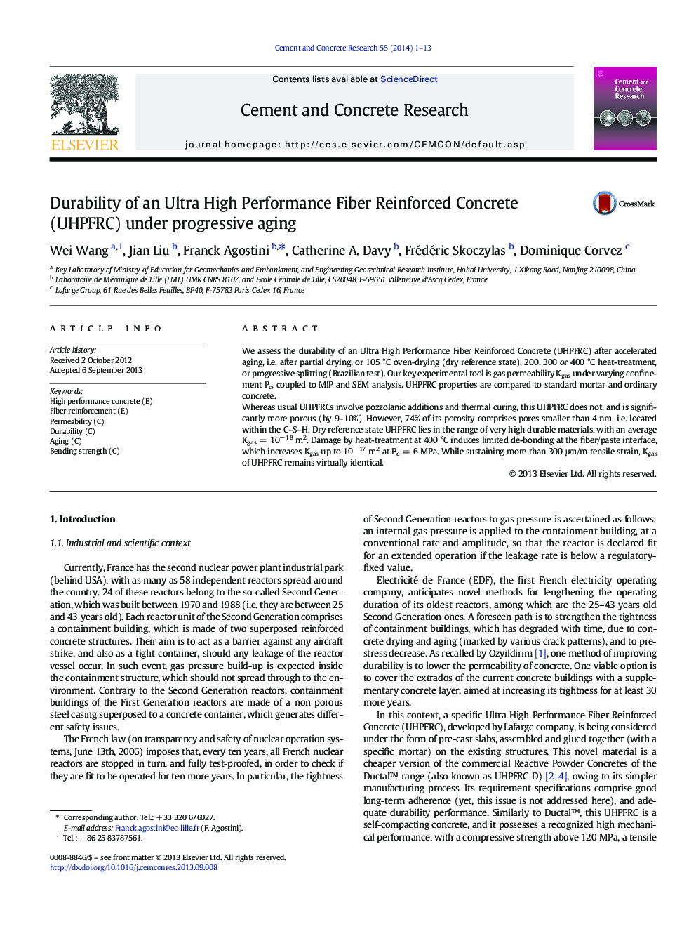 عکس صفحه اول مقاله: Durability of an Ultra High Performance Fiber Reinforced Concrete (UHPFRC) under progressive aging Durability of an Ultra High Performance Fiber Reinforced Concrete (UHPFRC) under progressive aging