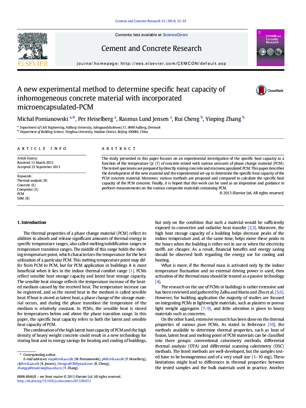 A new experimental method to determine specific heat capacity of inhomogeneous concrete material with incorporated microencapsulated-PCM