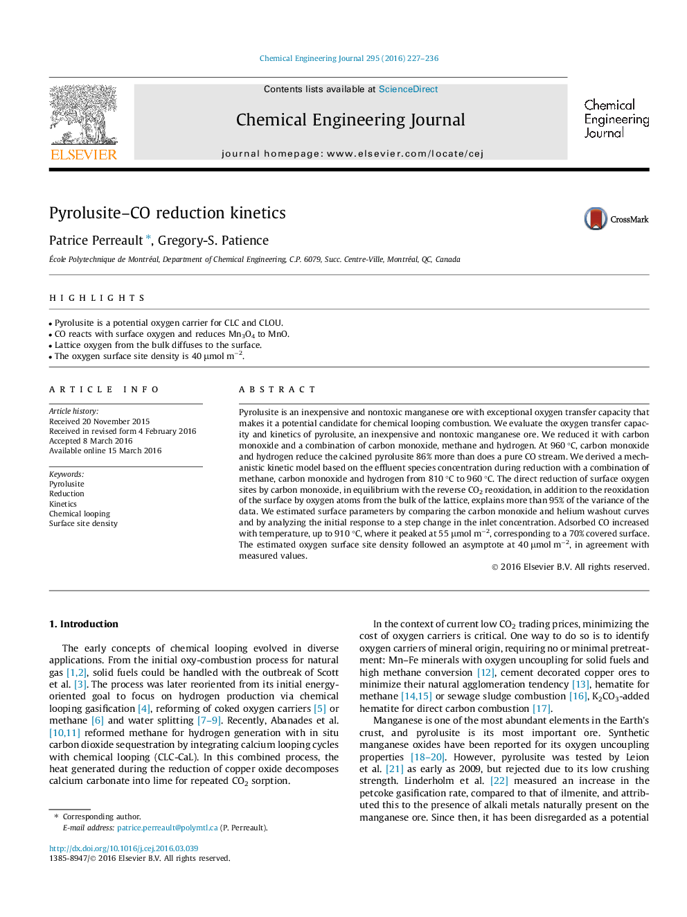 Pyrolusite–CO reduction kinetics