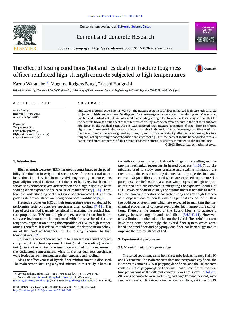 The effect of testing conditions (hot and residual) on fracture toughness of fiber reinforced high-strength concrete subjected to high temperatures
