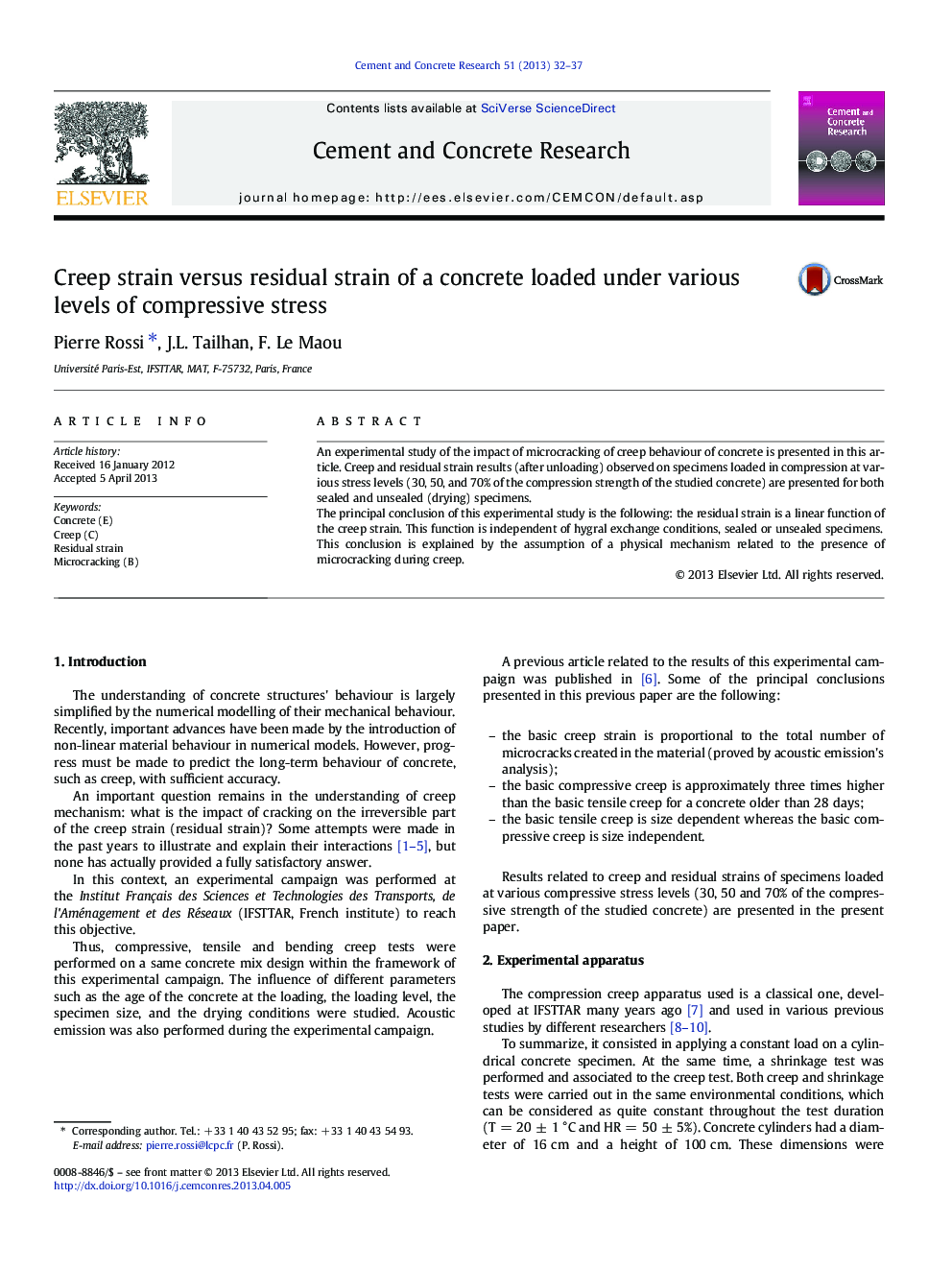 Creep strain versus residual strain of a concrete loaded under various levels of compressive stress