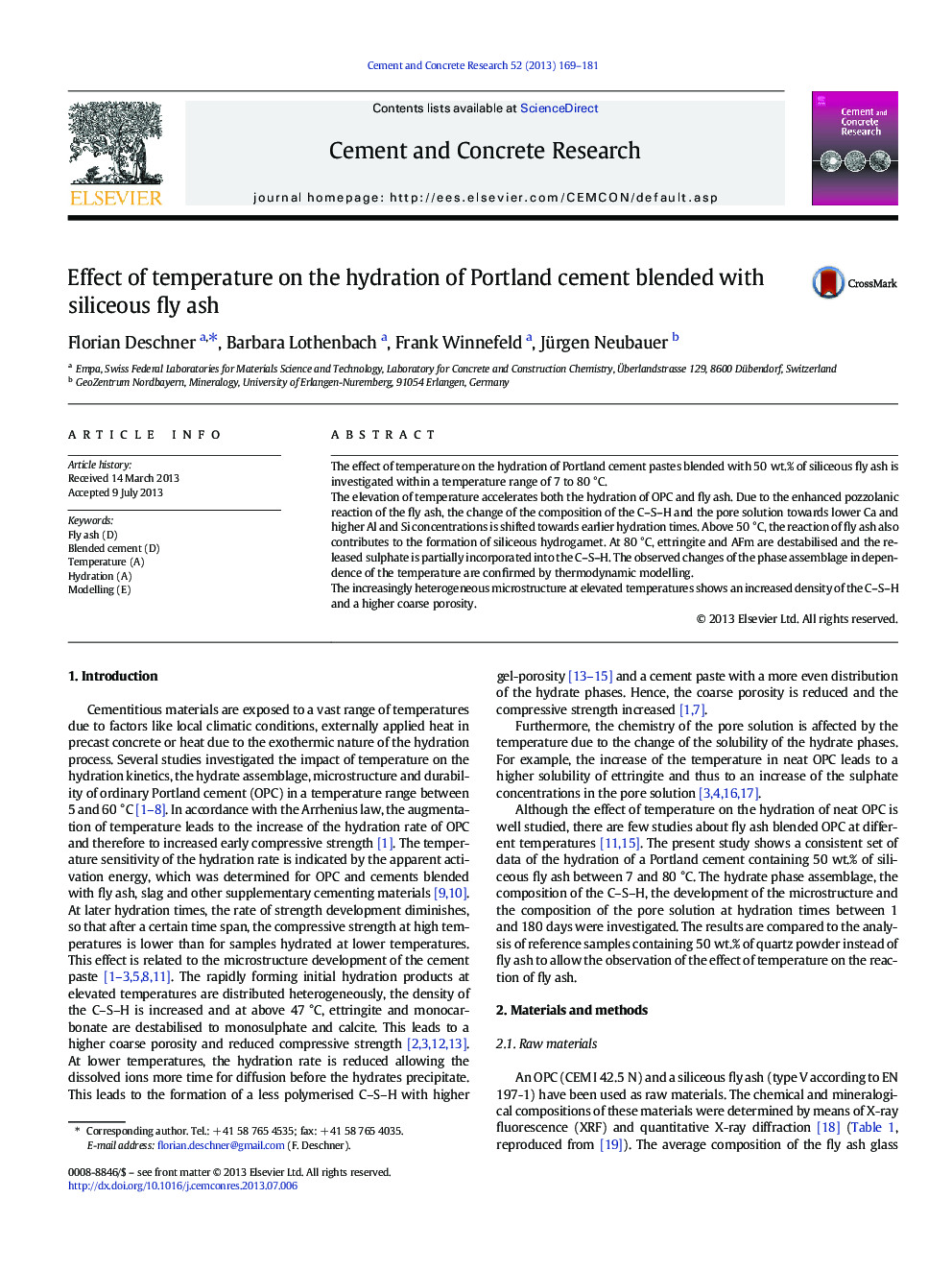 Effect of temperature on the hydration of Portland cement blended with siliceous fly ash