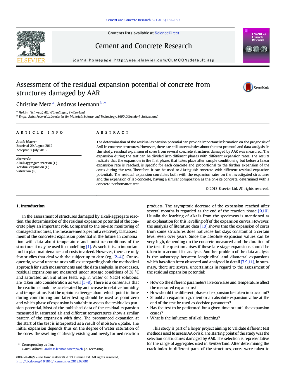 Assessment of the residual expansion potential of concrete from structures damaged by AAR