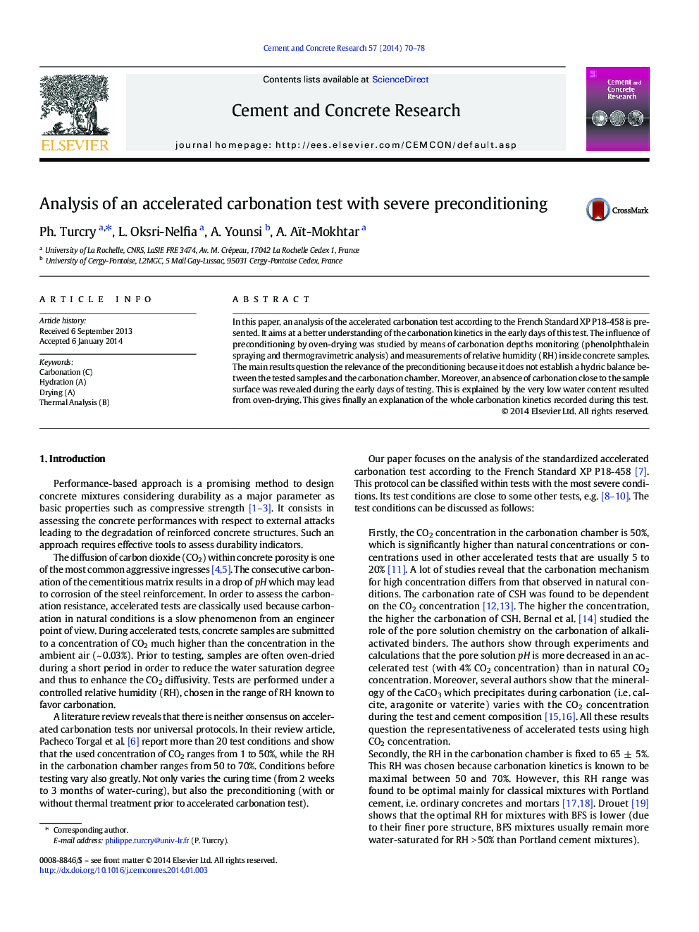 Analysis of an accelerated carbonation test with severe preconditioning