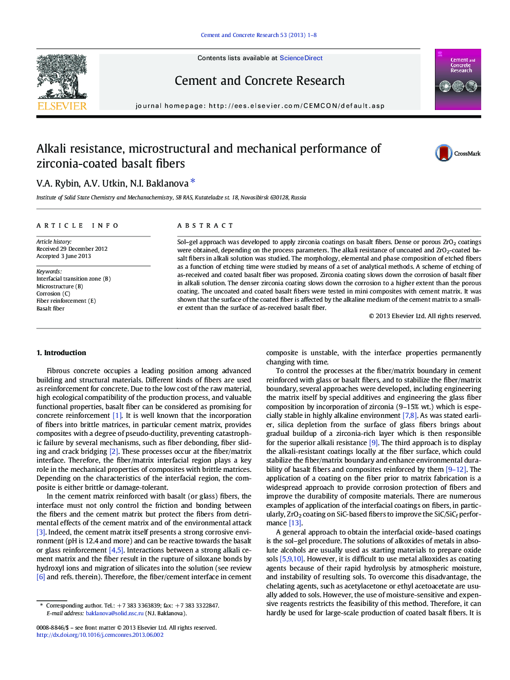 Alkali resistance, microstructural and mechanical performance of zirconia-coated basalt fibers