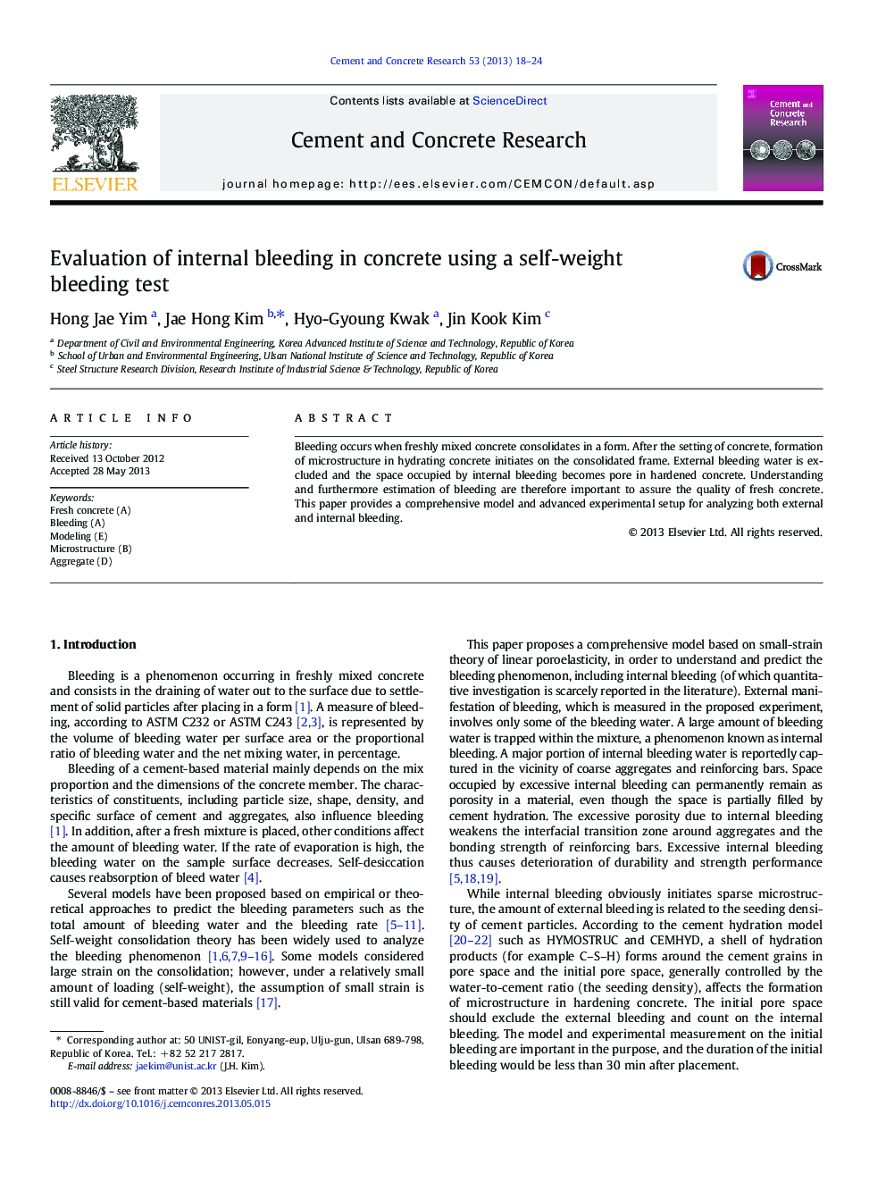 Evaluation of internal bleeding in concrete using a self-weight bleeding test