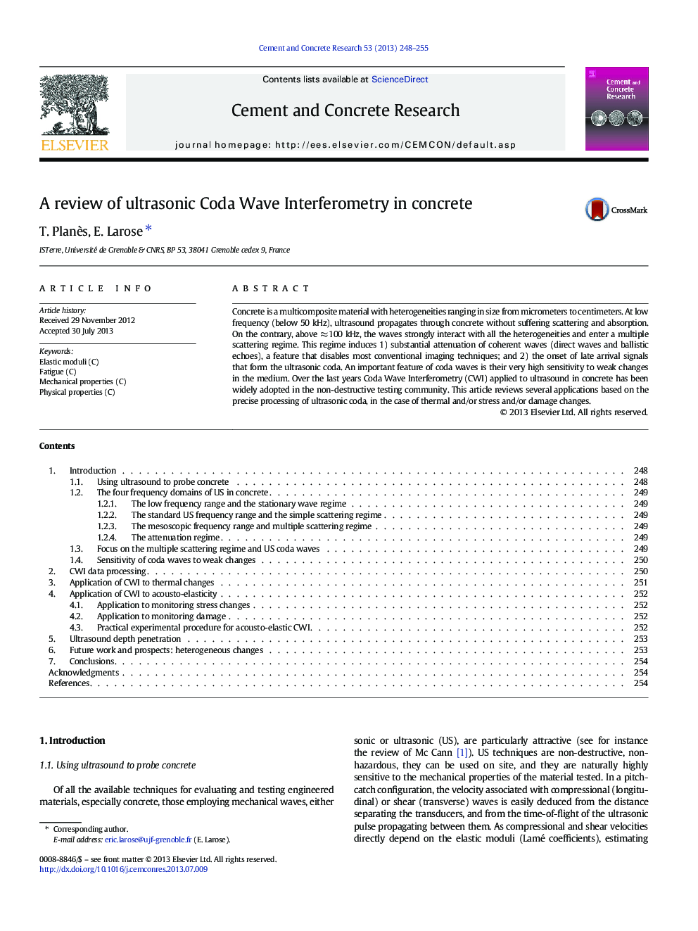 A review of ultrasonic Coda Wave Interferometry in concrete