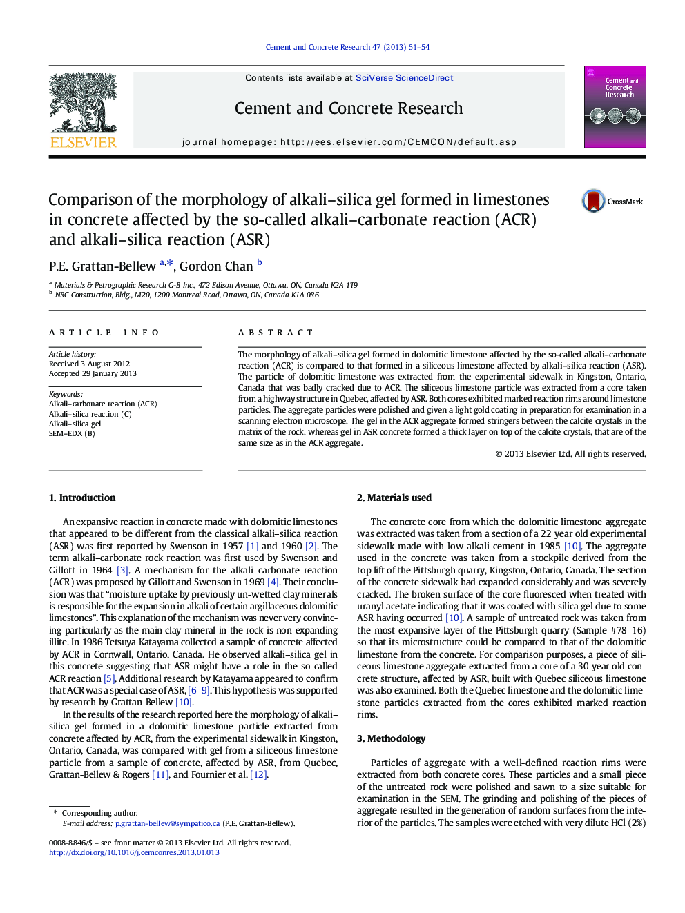 Comparison of the morphology of alkali–silica gel formed in limestones in concrete affected by the so-called alkali–carbonate reaction (ACR) and alkali–silica reaction (ASR)