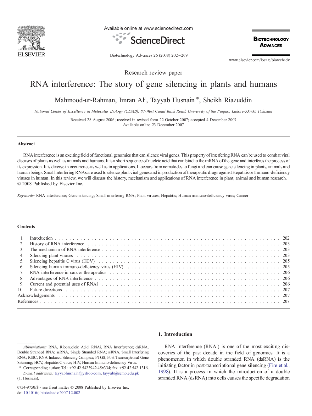 RNA interference: The story of gene silencing in plants and humans