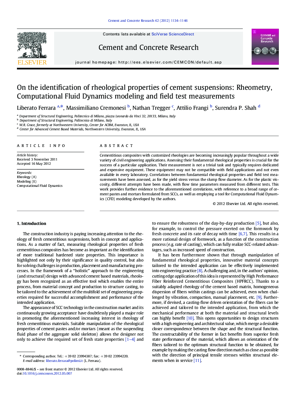 On the identification of rheological properties of cement suspensions: Rheometry, Computational Fluid Dynamics modeling and field test measurements