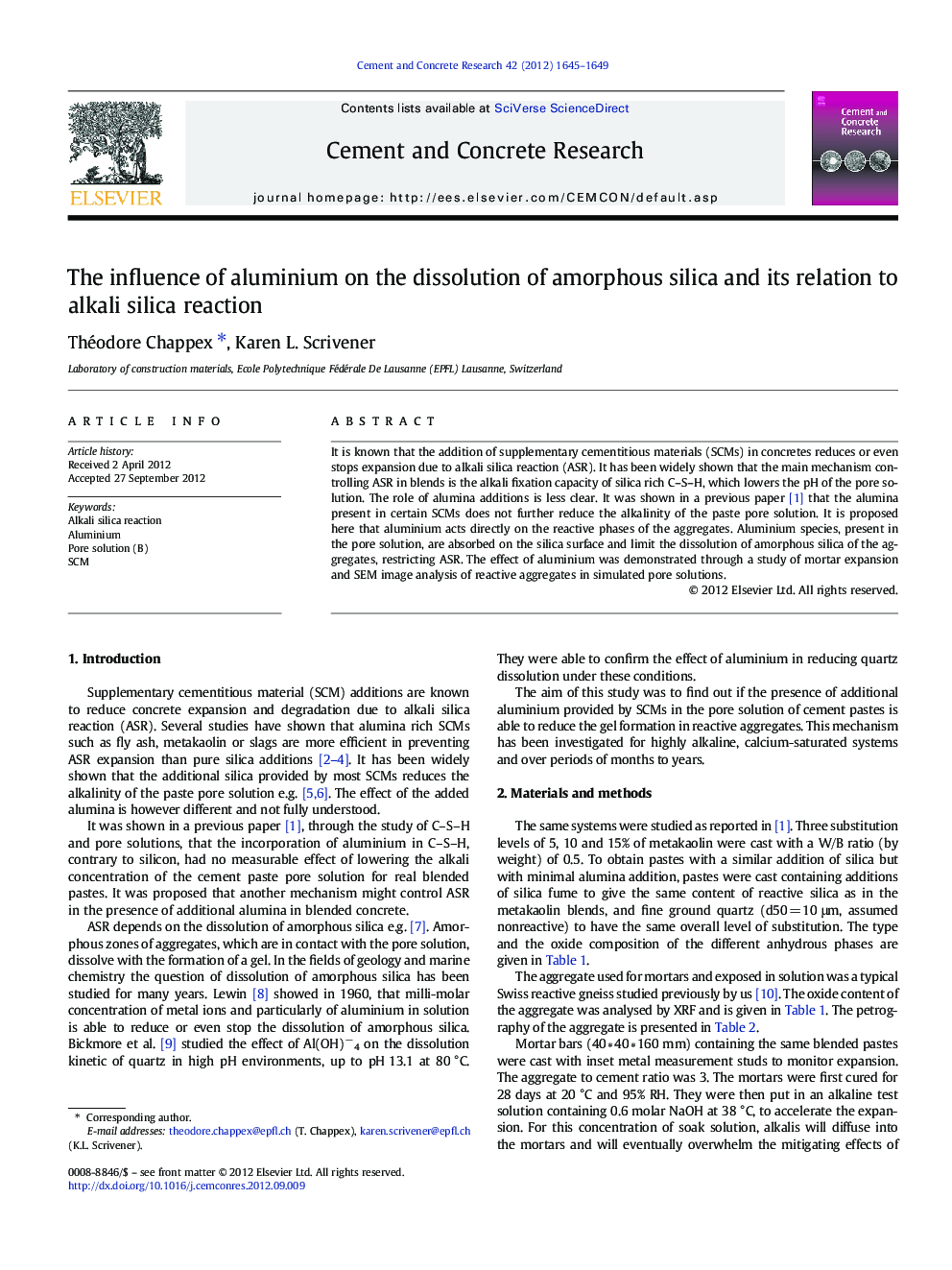 The influence of aluminium on the dissolution of amorphous silica and its relation to alkali silica reaction