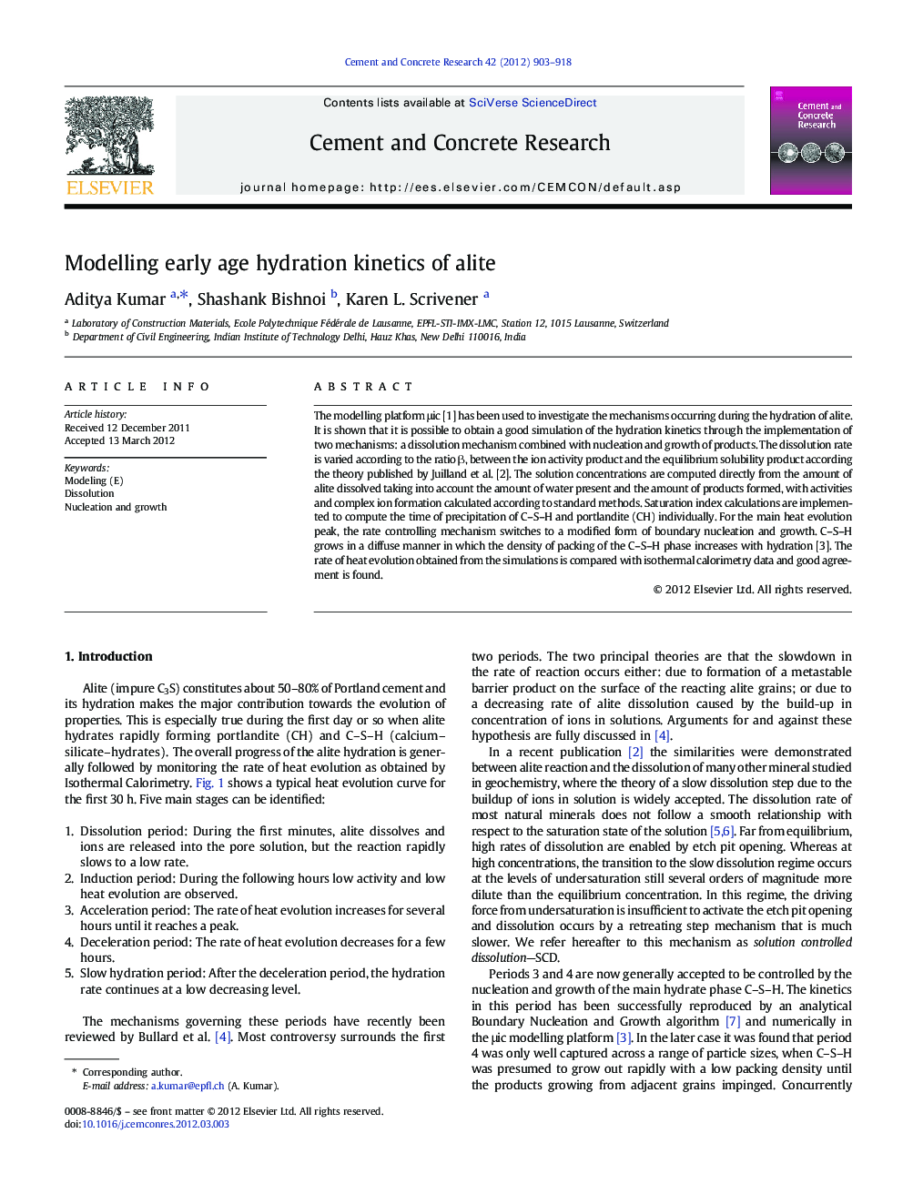 Modelling early age hydration kinetics of alite