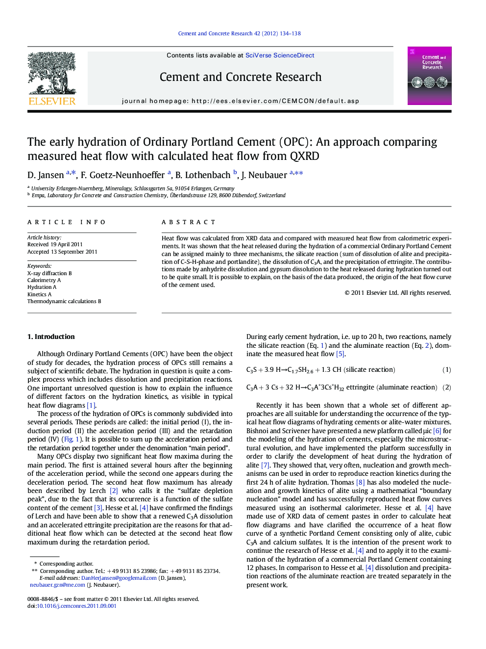 The early hydration of Ordinary Portland Cement (OPC): An approach comparing measured heat flow with calculated heat flow from QXRD
