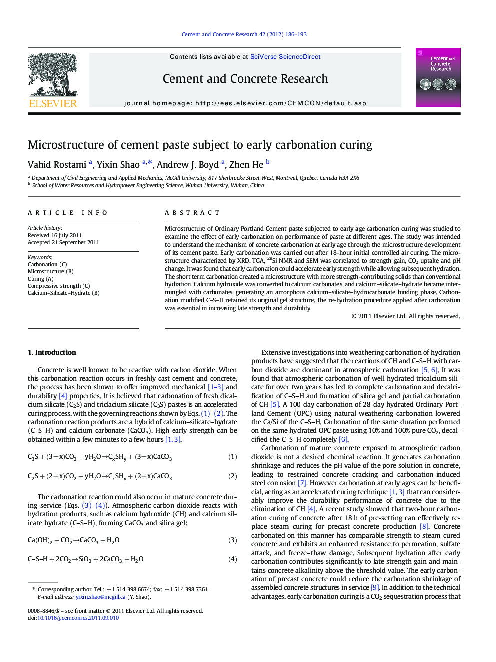 Microstructure of cement paste subject to early carbonation curing