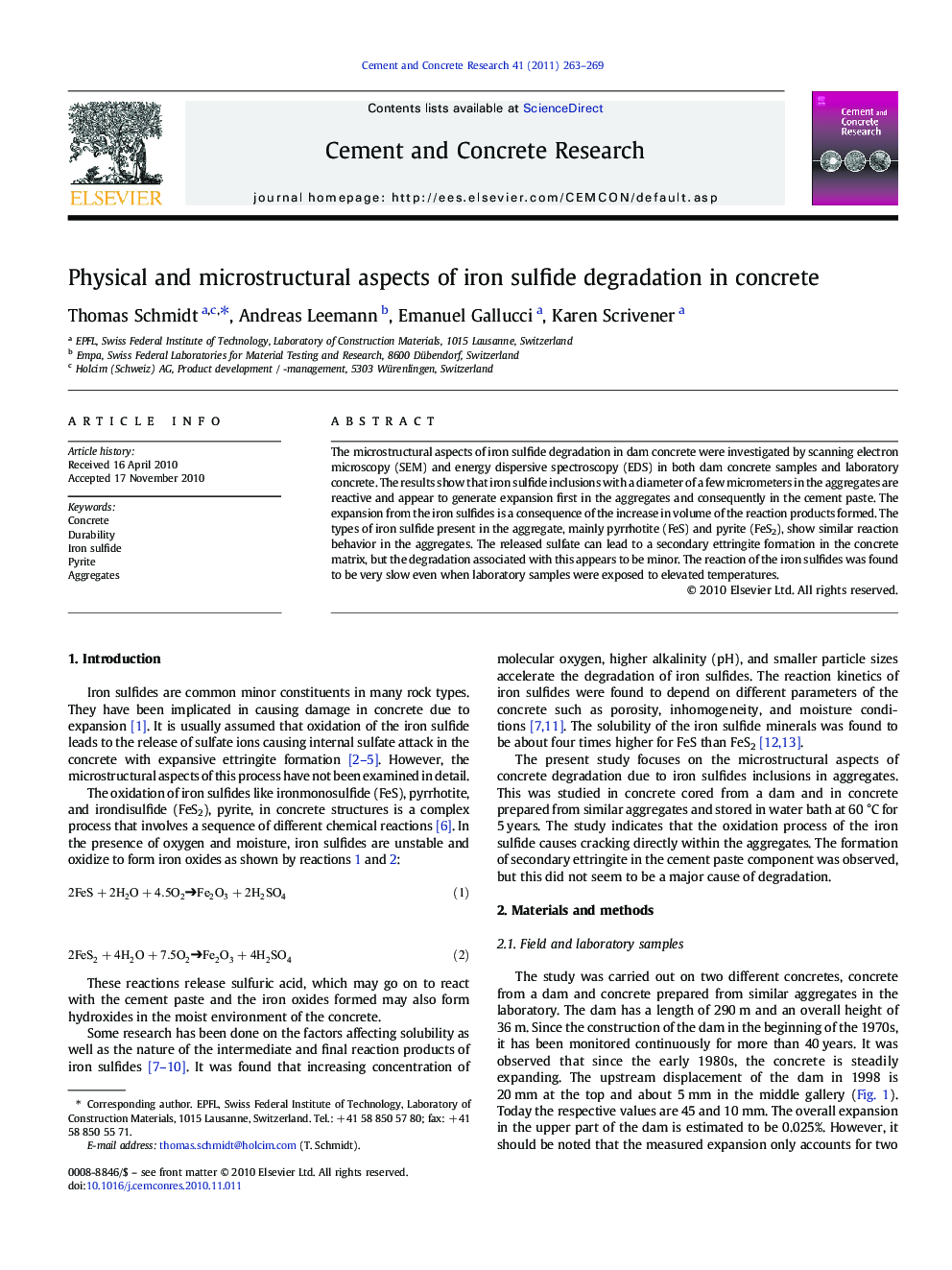 Physical and microstructural aspects of iron sulfide degradation in concrete