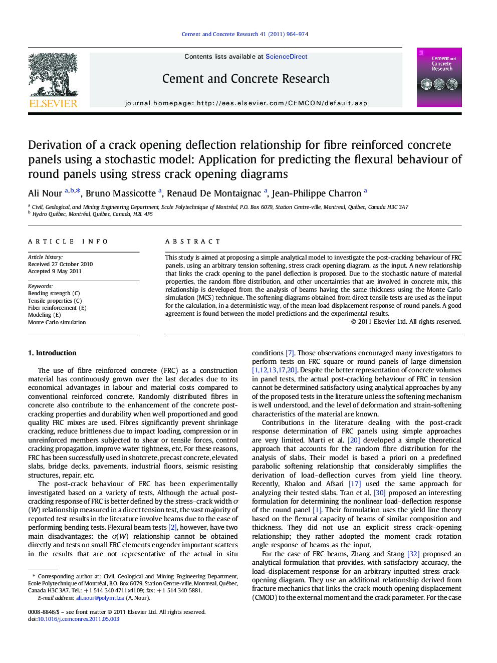 عکس صفحه اول مقاله: Derivation of a crack opening deflection relationship for fibre reinforced concrete panels using a stochastic model: Application for predicting the flexural behaviour of round panels using stress crack opening diagrams Derivation of a crack opening deflection relationship for fibre reinforced concrete panels using a stochastic model: Application for predicting the flexural behaviour of round panels using stress crack opening diagrams