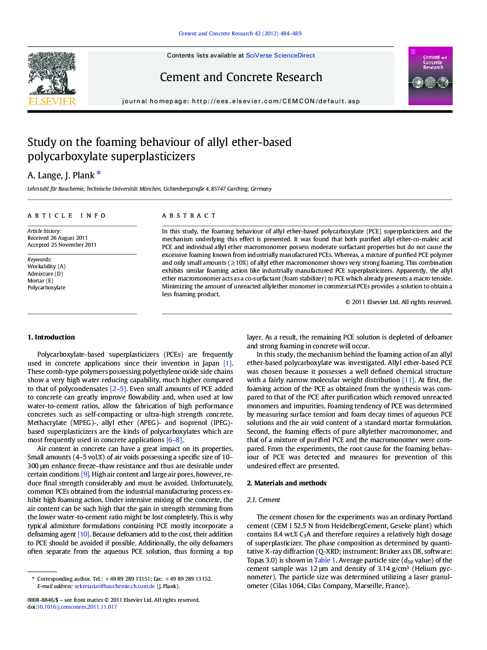 Study on the foaming behaviour of allyl ether-based polycarboxylate superplasticizers