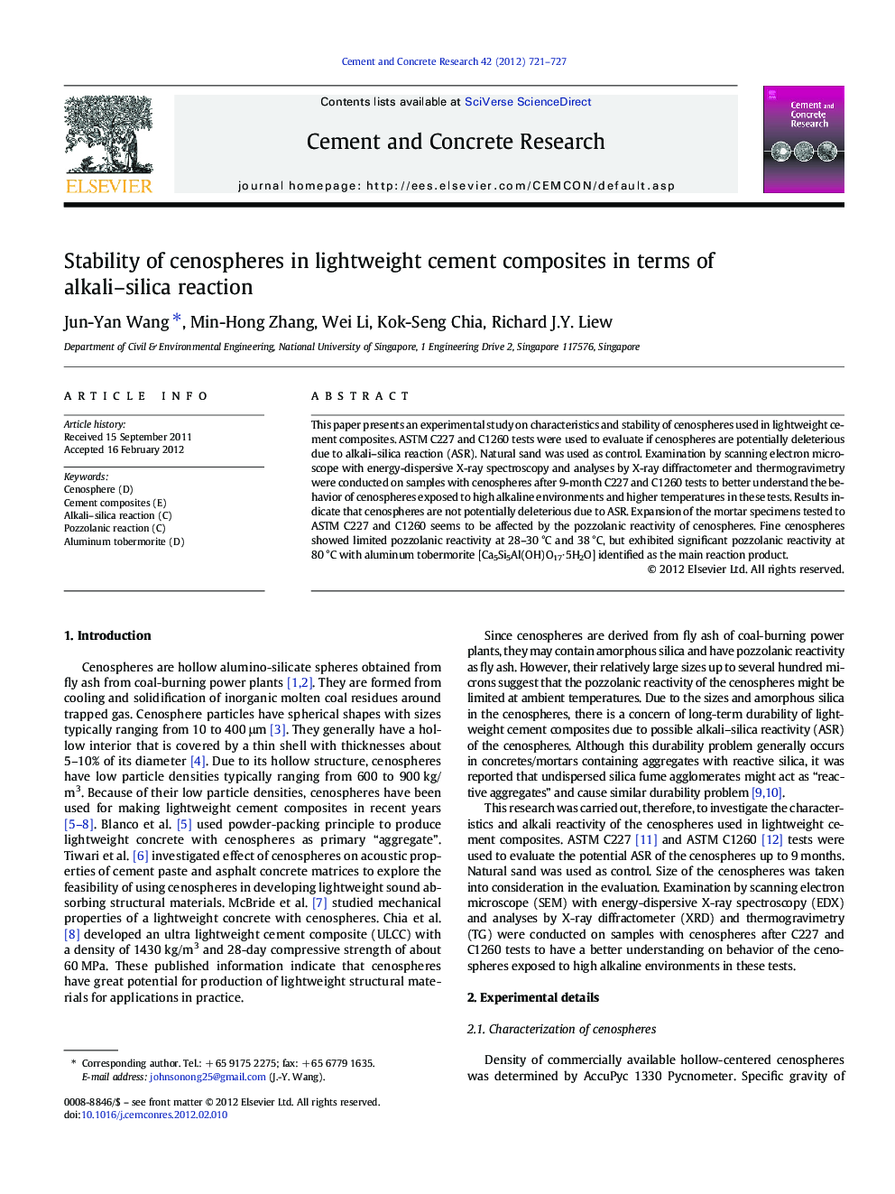 Stability of cenospheres in lightweight cement composites in terms of alkali–silica reaction