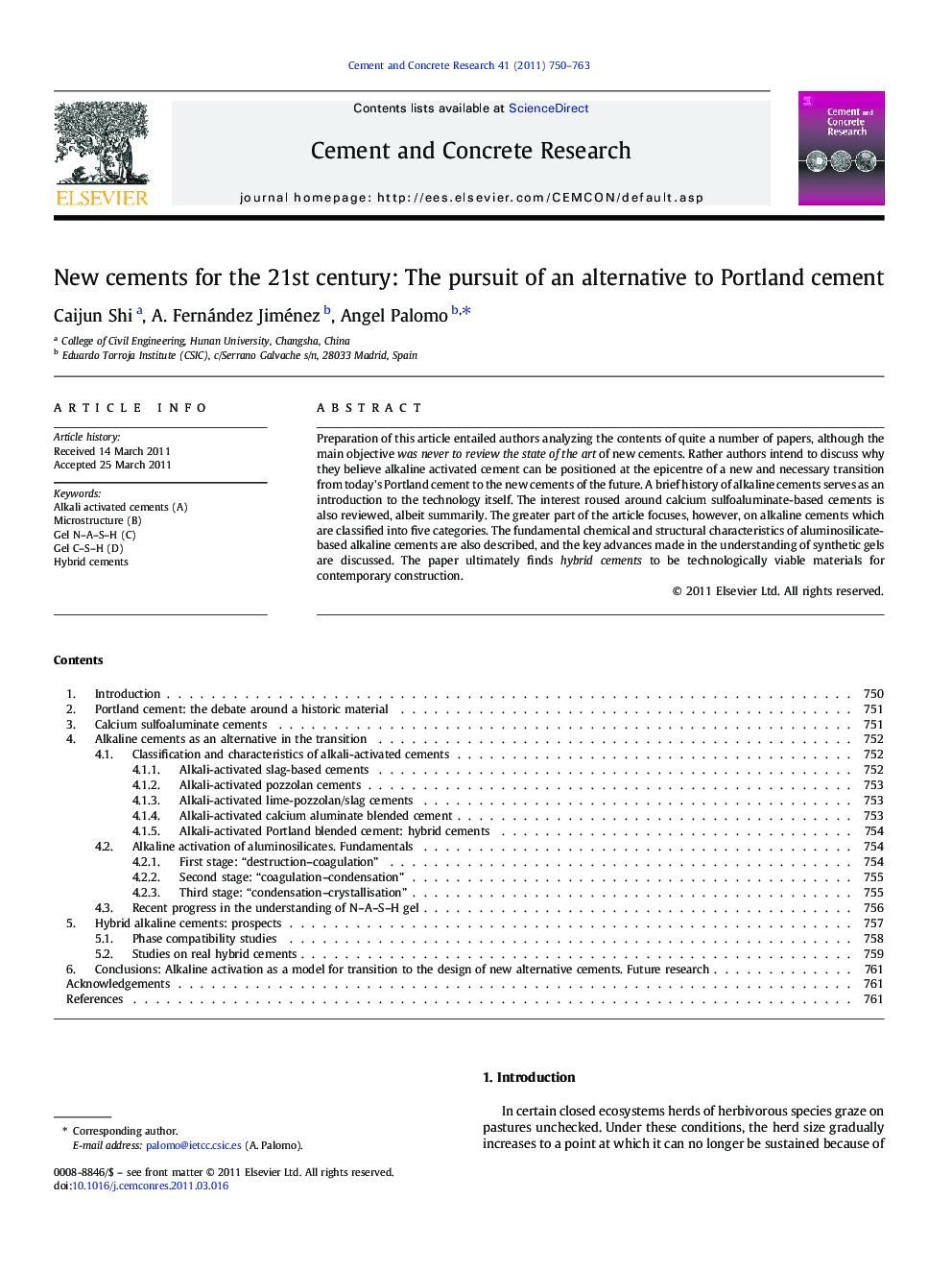 New cements for the 21st century: The pursuit of an alternative to Portland cement