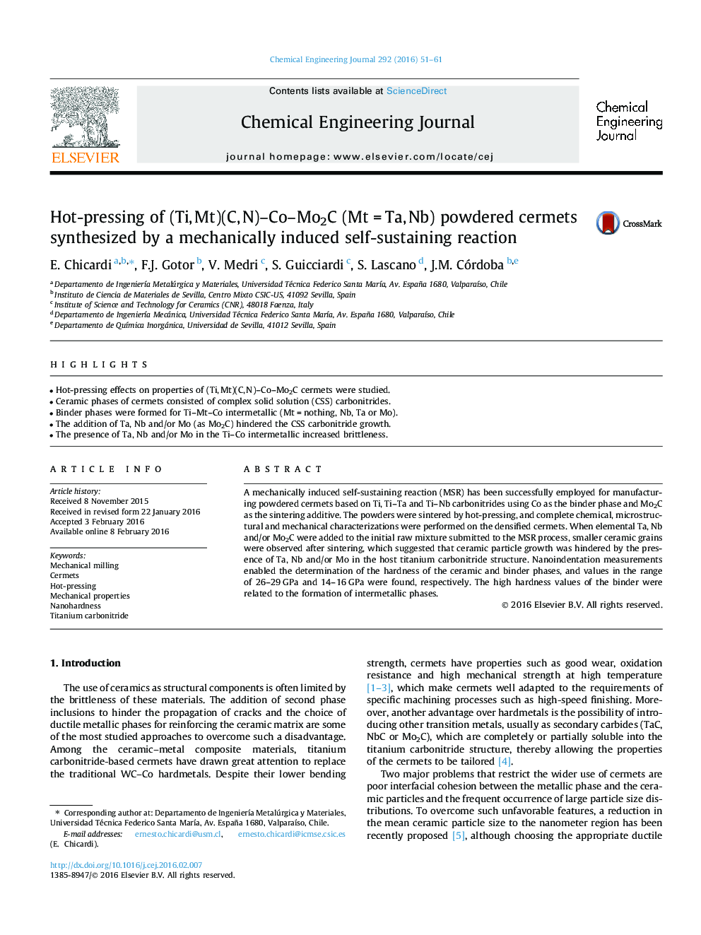 Hot-pressing of (Ti, Mt)(C, N)–Co–Mo2C (Mt = Ta, Nb) powdered cermets synthesized by a mechanically induced self-sustaining reaction