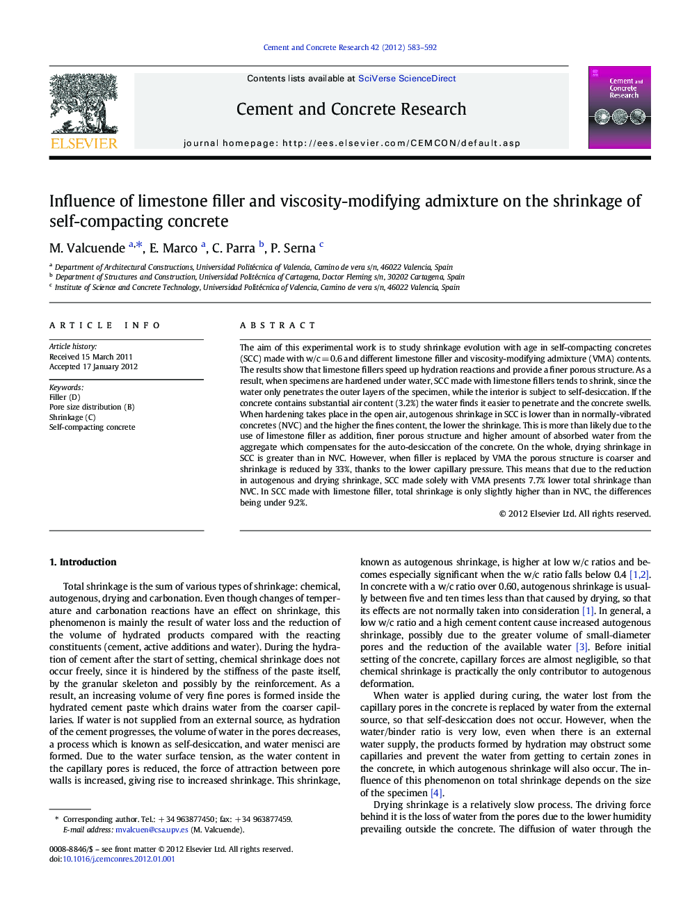 Influence of limestone filler and viscosity-modifying admixture on the shrinkage of self-compacting concrete