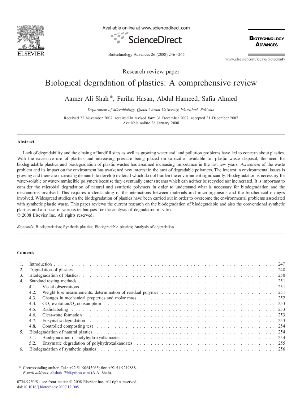 Biological degradation of plastics: A comprehensive review