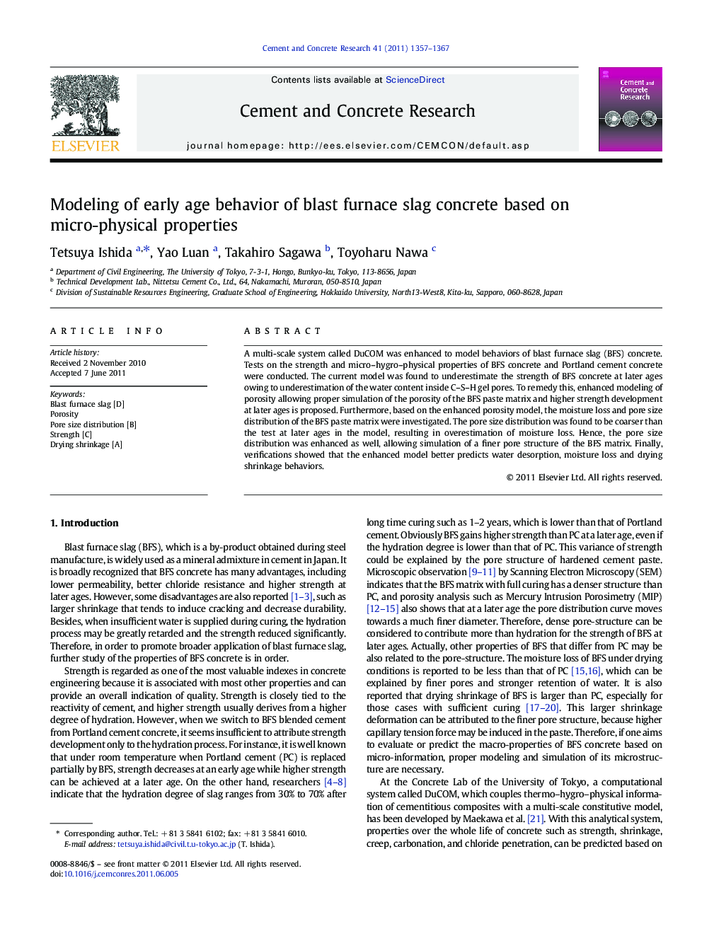 Modeling of early age behavior of blast furnace slag concrete based on micro-physical properties