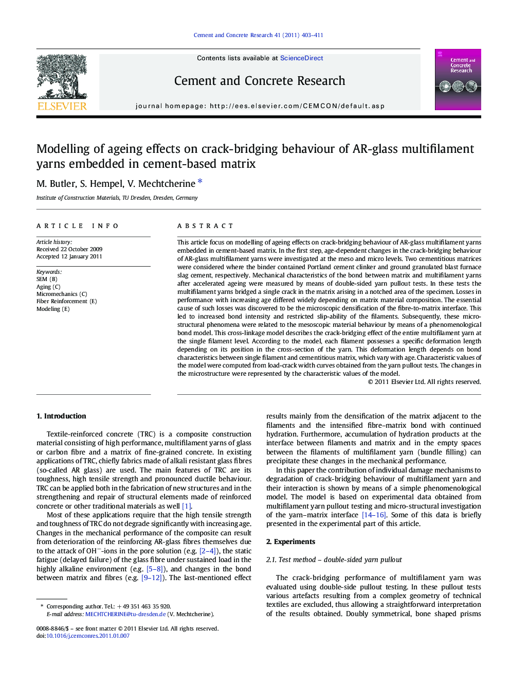 Modelling of ageing effects on crack-bridging behaviour of AR-glass multifilament yarns embedded in cement-based matrix