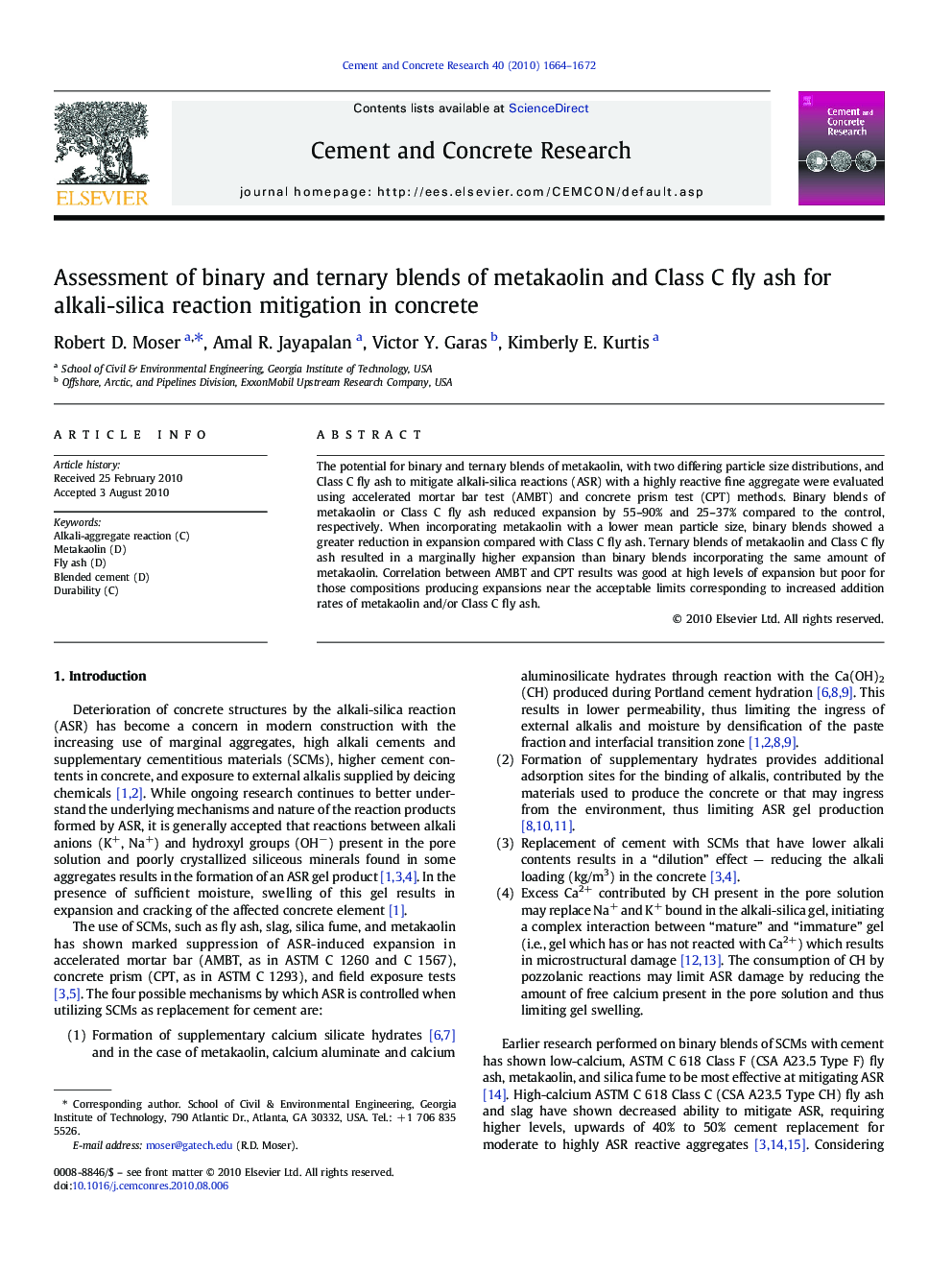 Assessment of binary and ternary blends of metakaolin and Class C fly ash for alkali-silica reaction mitigation in concrete