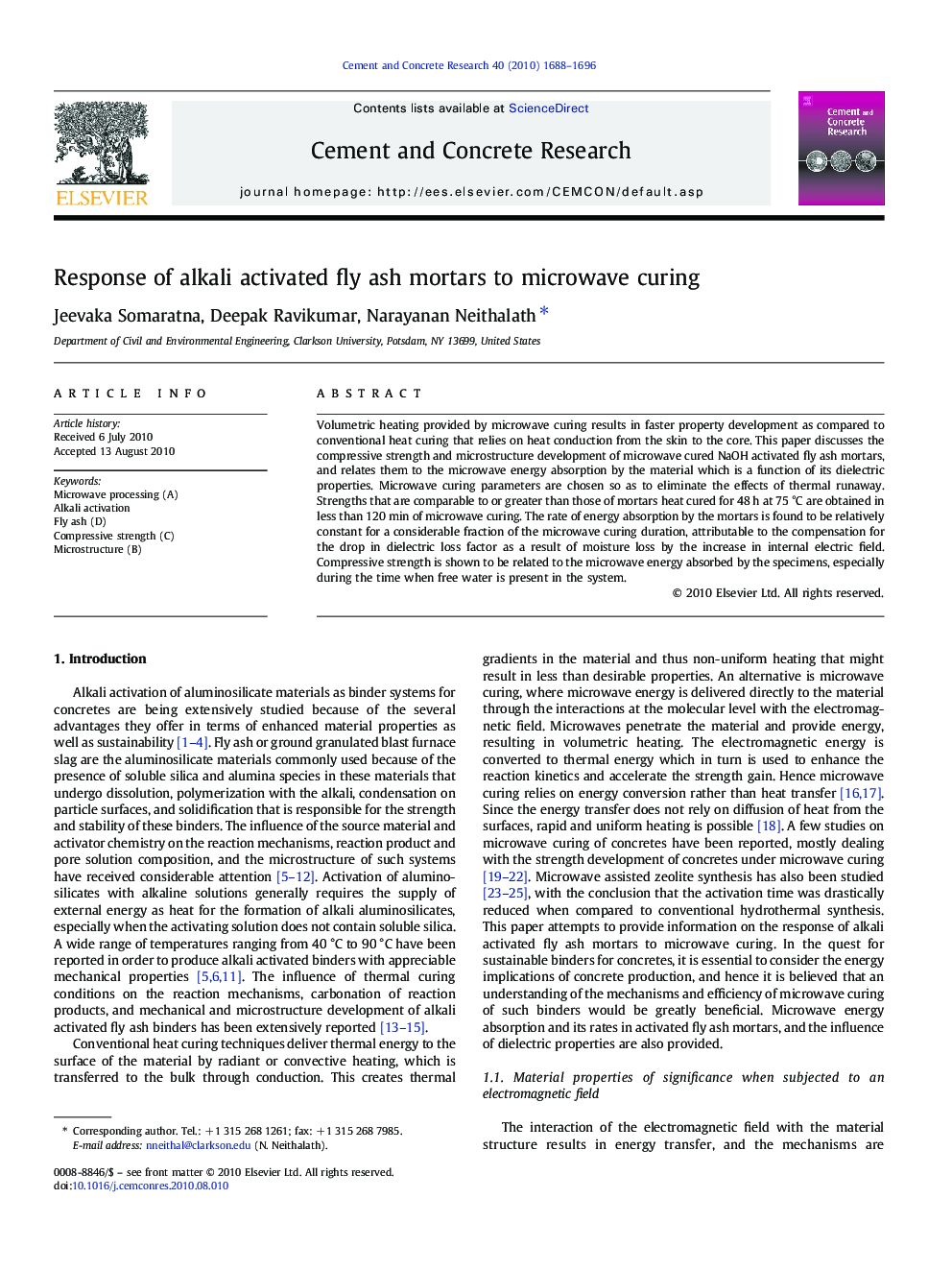 Response of alkali activated fly ash mortars to microwave curing