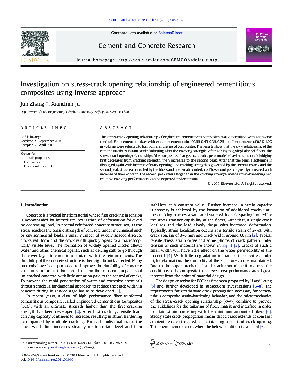 Investigation on stress-crack opening relationship of engineered cementitious composites using inverse approach