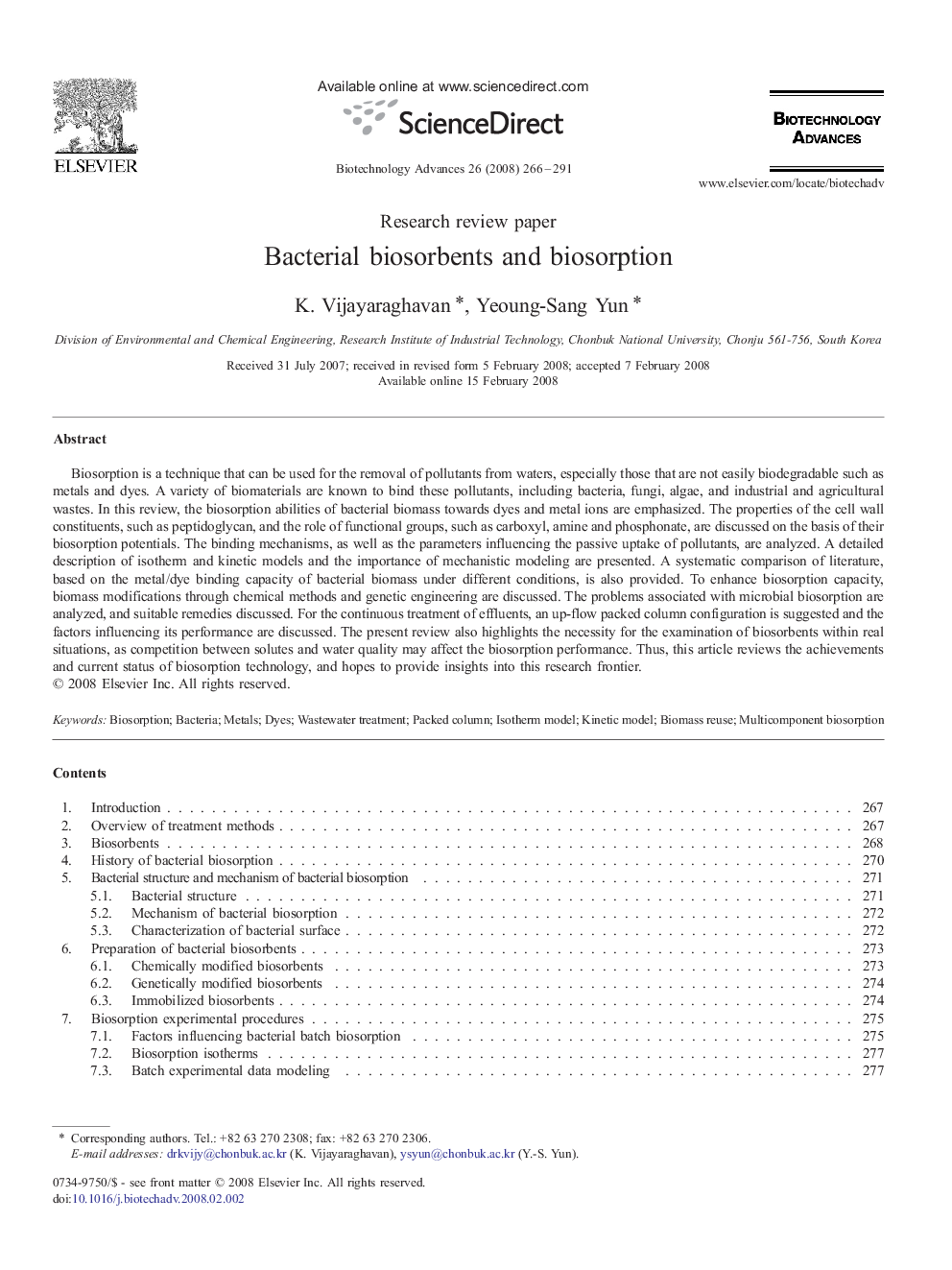 Bacterial biosorbents and biosorption