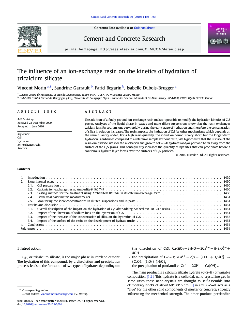 The influence of an ion-exchange resin on the kinetics of hydration of tricalcium silicate