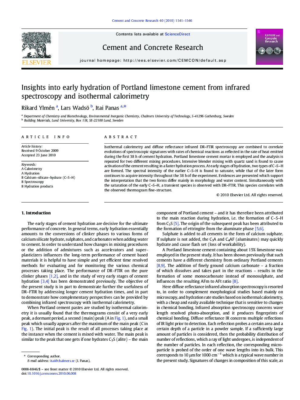Insights into early hydration of Portland limestone cement from infrared spectroscopy and isothermal calorimetry