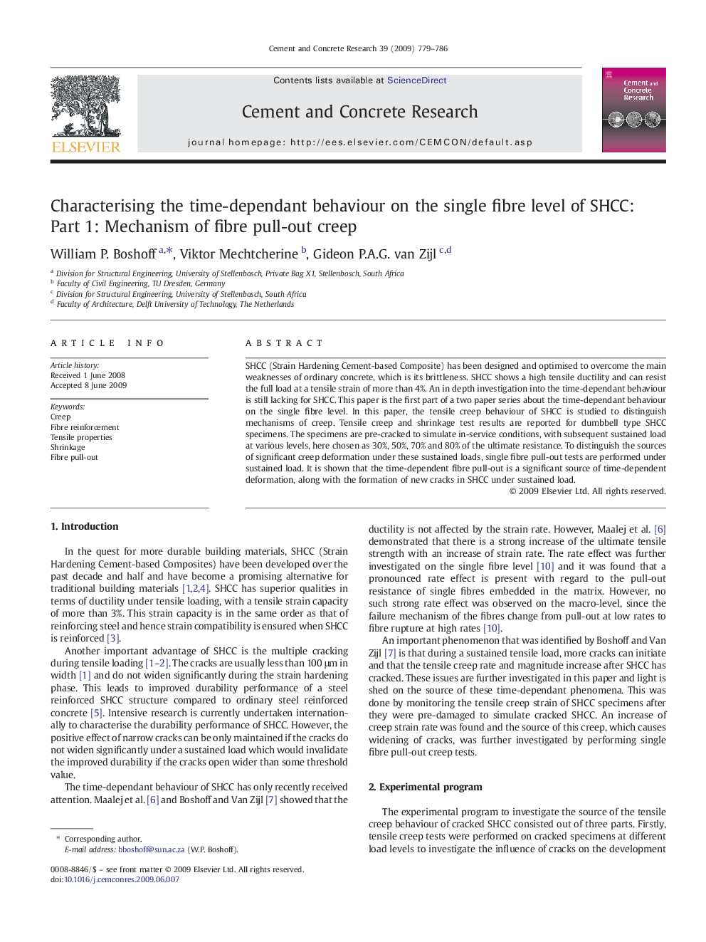 Characterising the time-dependant behaviour on the single fibre level of SHCC: Part 1: Mechanism of fibre pull-out creep