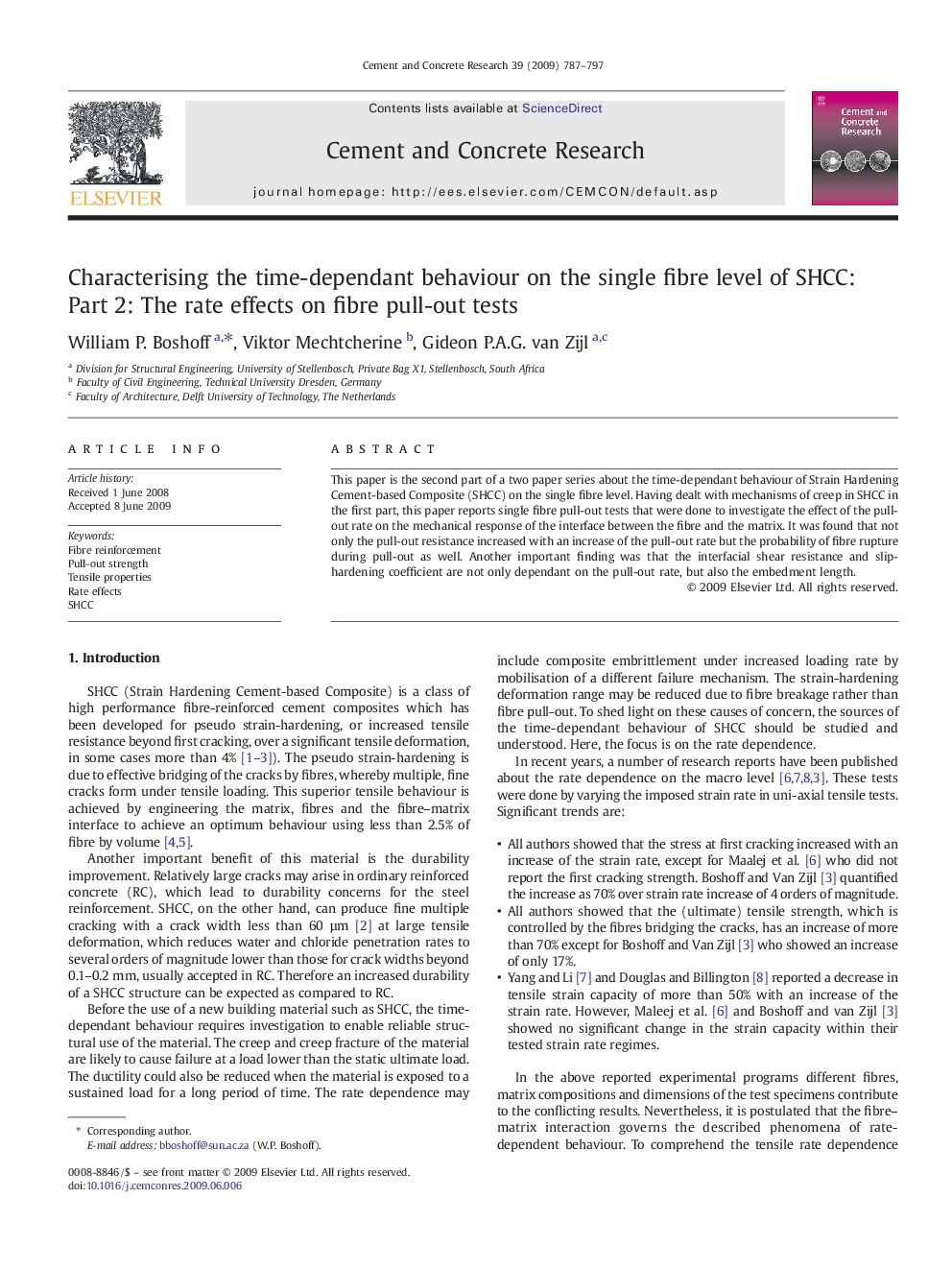 Characterising the time-dependant behaviour on the single fibre level of SHCC: Part 2: The rate effects on fibre pull-out tests