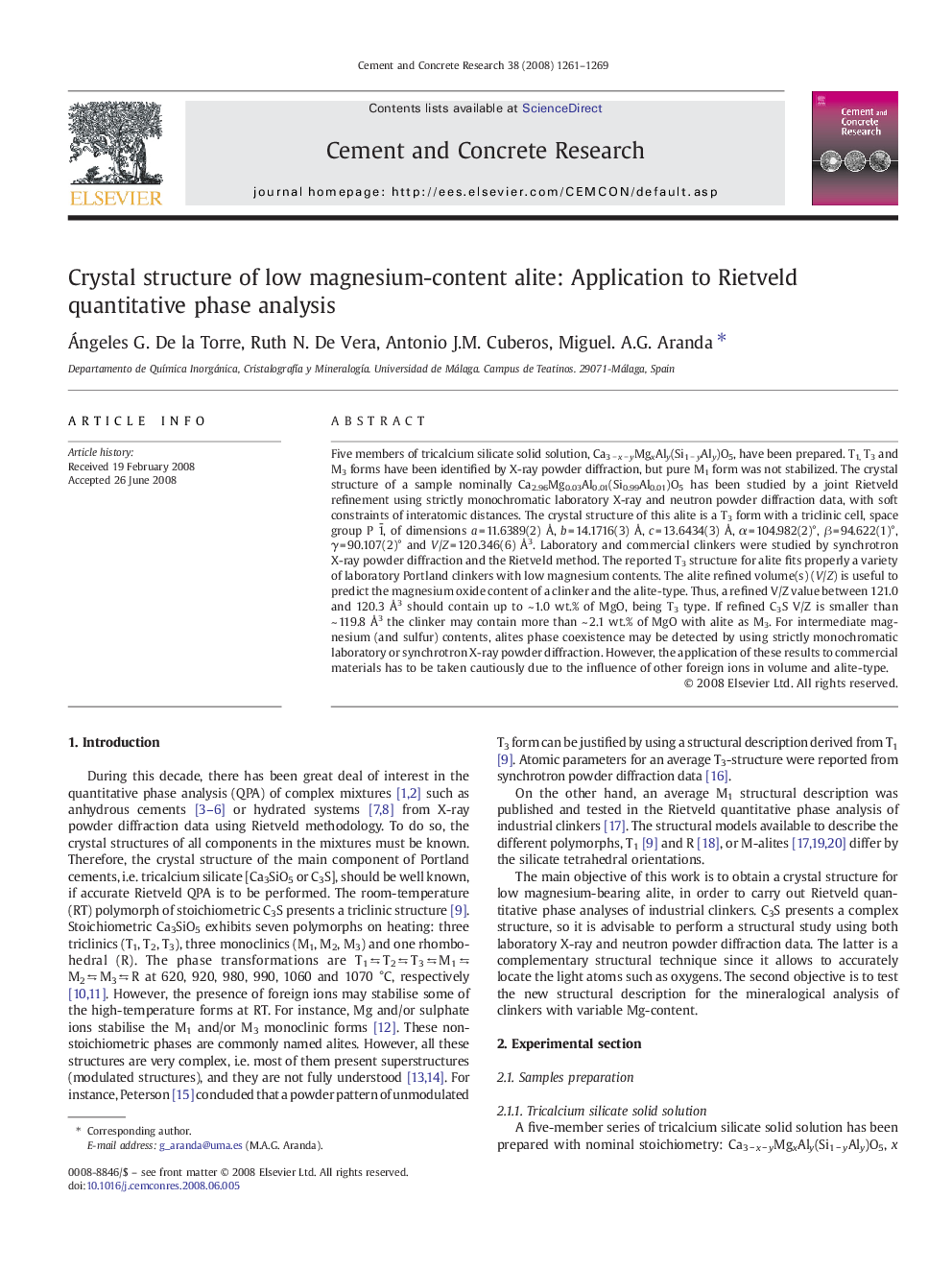 Crystal structure of low magnesium-content alite: Application to Rietveld quantitative phase analysis