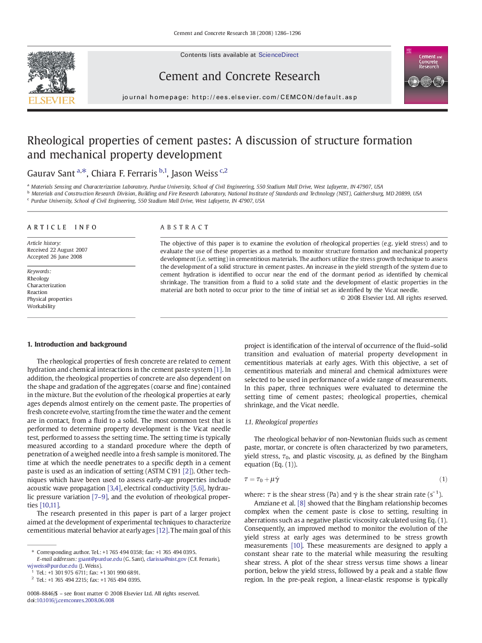 Rheological properties of cement pastes: A discussion of structure formation and mechanical property development