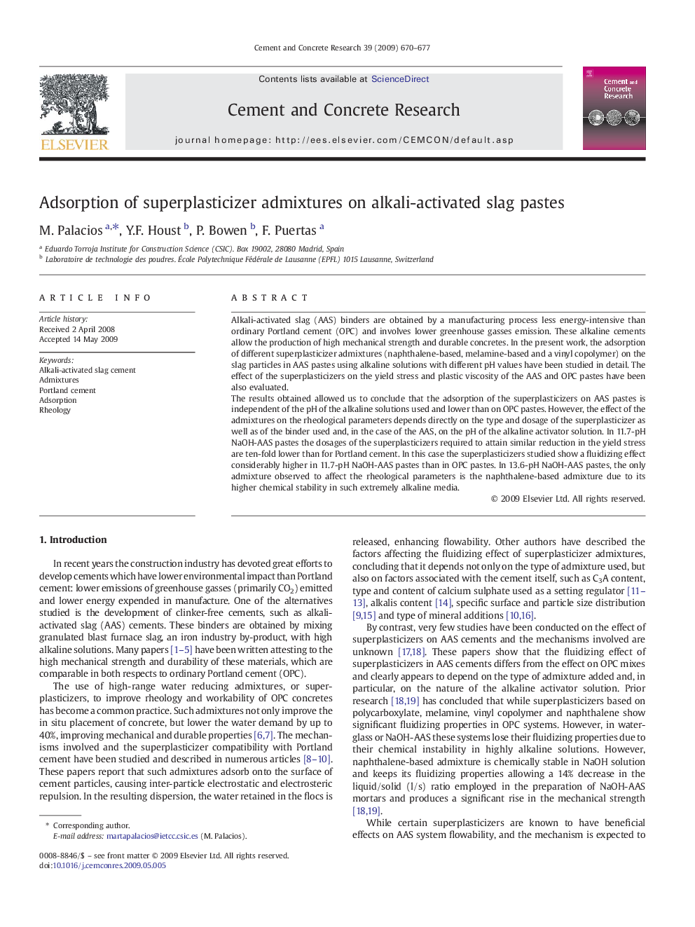 Adsorption of superplasticizer admixtures on alkali-activated slag pastes