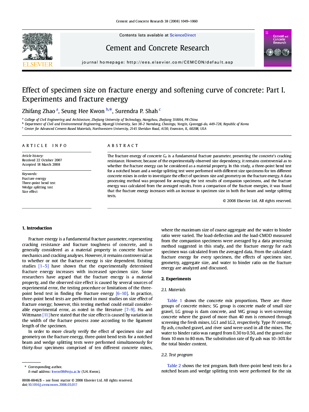 Effect of specimen size on fracture energy and softening curve of concrete: Part I. Experiments and fracture energy