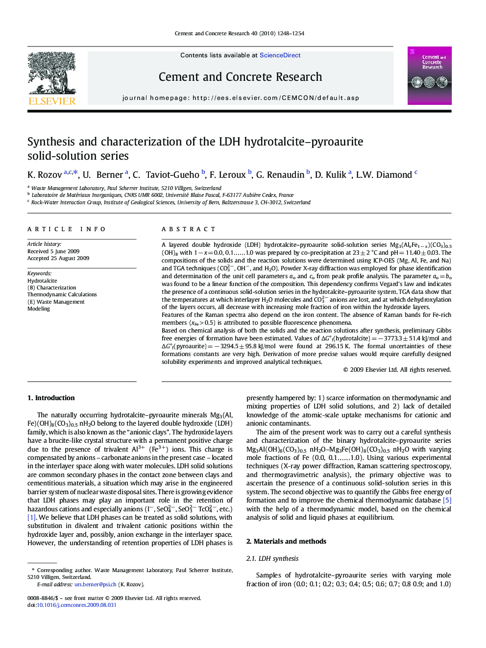 Synthesis and characterization of the LDH hydrotalcite–pyroaurite solid-solution series