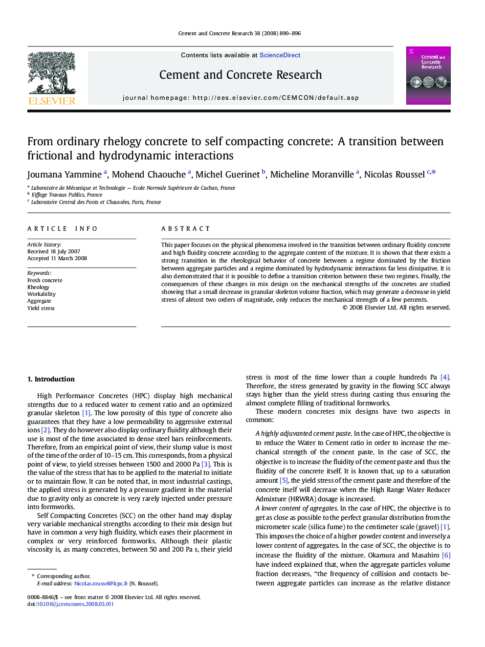 From ordinary rhelogy concrete to self compacting concrete: A transition between frictional and hydrodynamic interactions