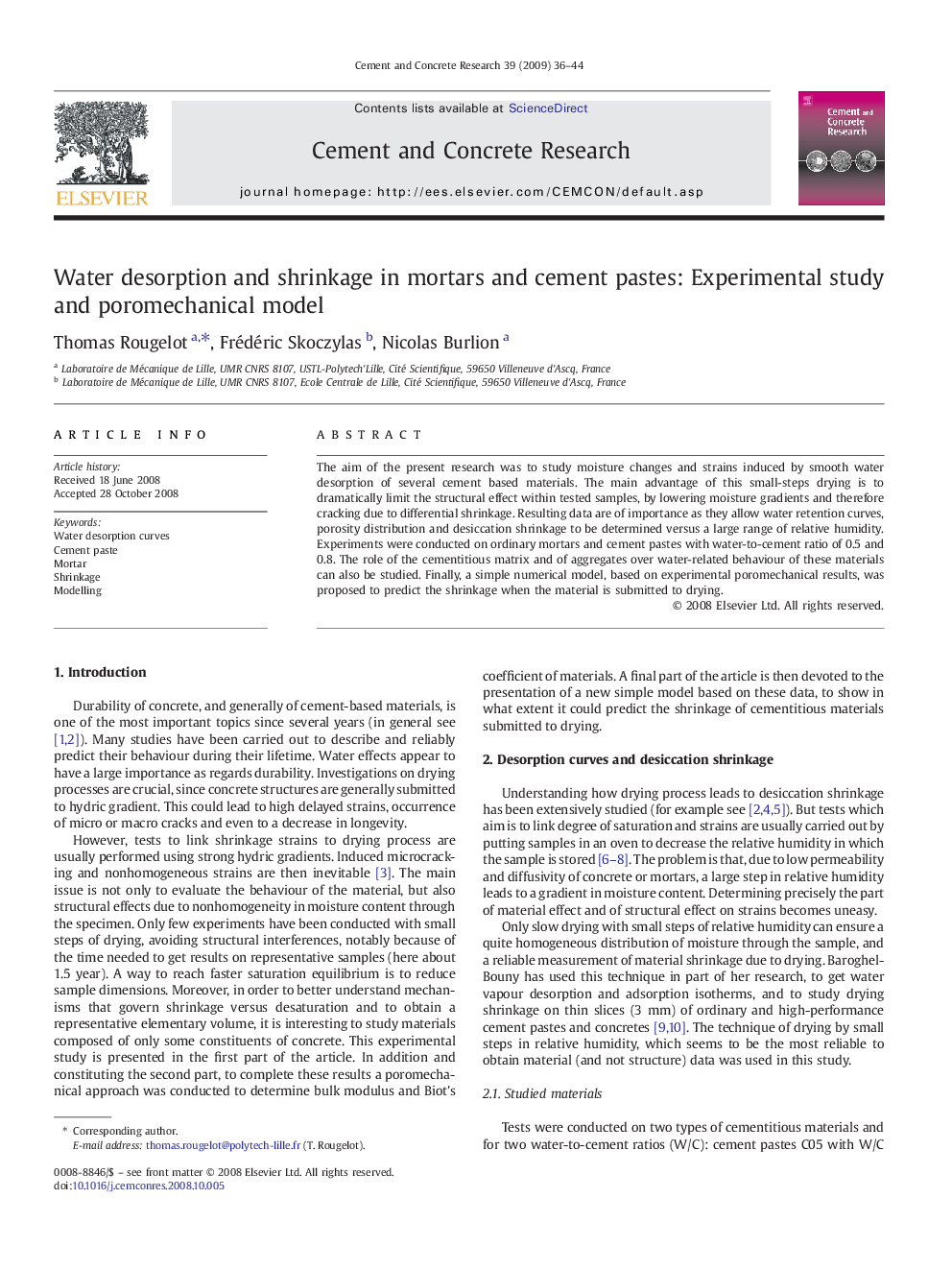 Water desorption and shrinkage in mortars and cement pastes: Experimental study and poromechanical model