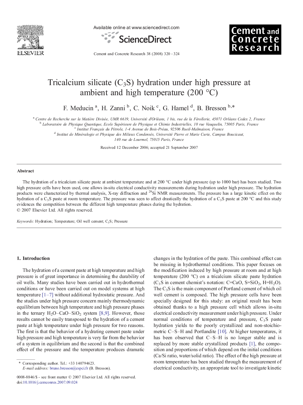 Tricalcium silicate (C3S) hydration under high pressure at ambient and high temperature (200 °C)