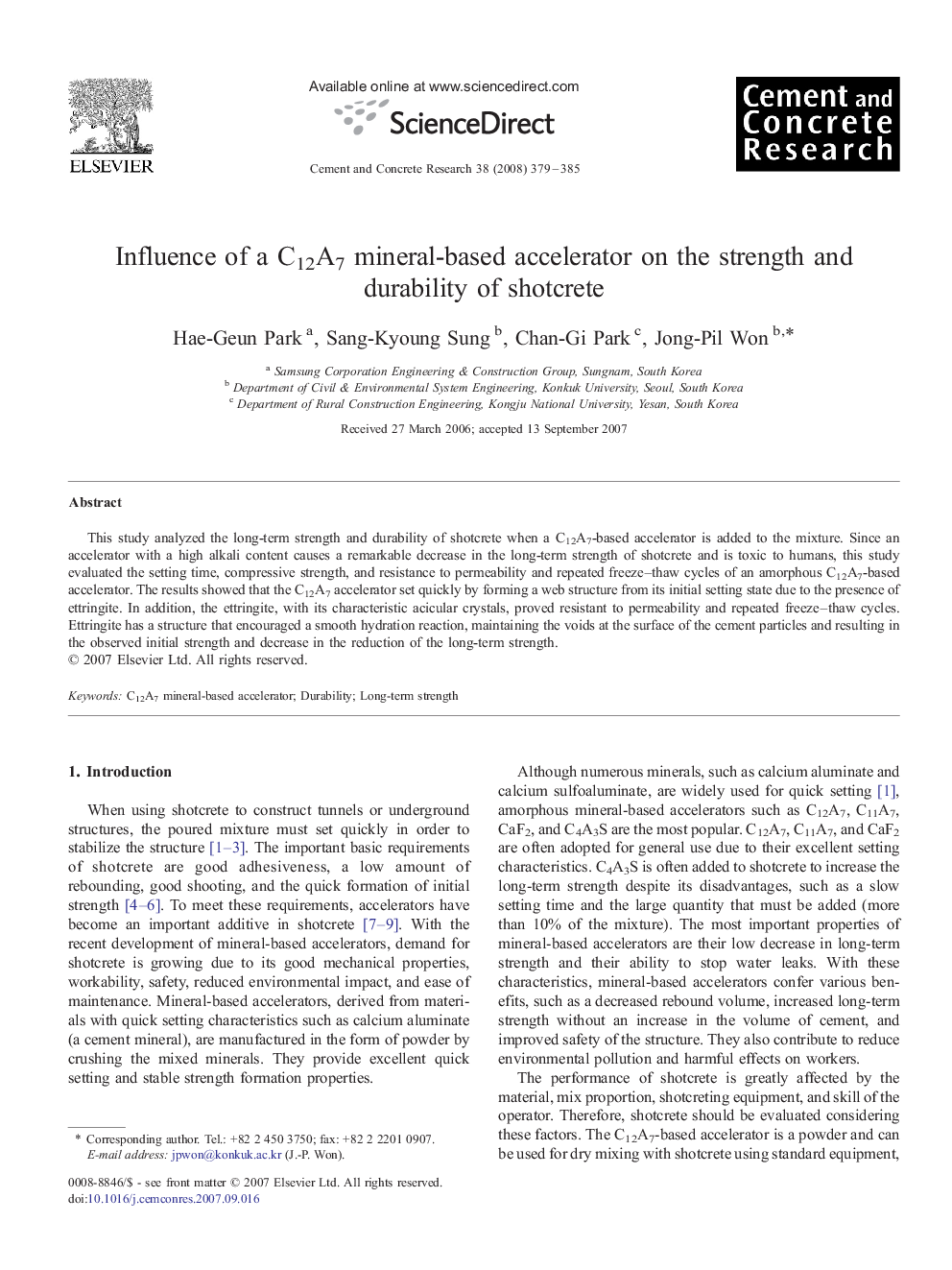 Influence of a C12A7 mineral-based accelerator on the strength and durability of shotcrete