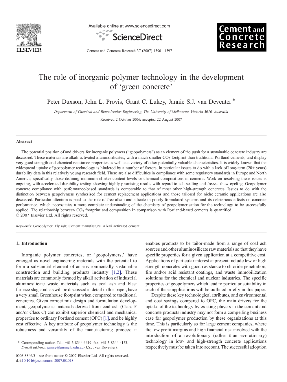 The role of inorganic polymer technology in the development of ‘green concrete’